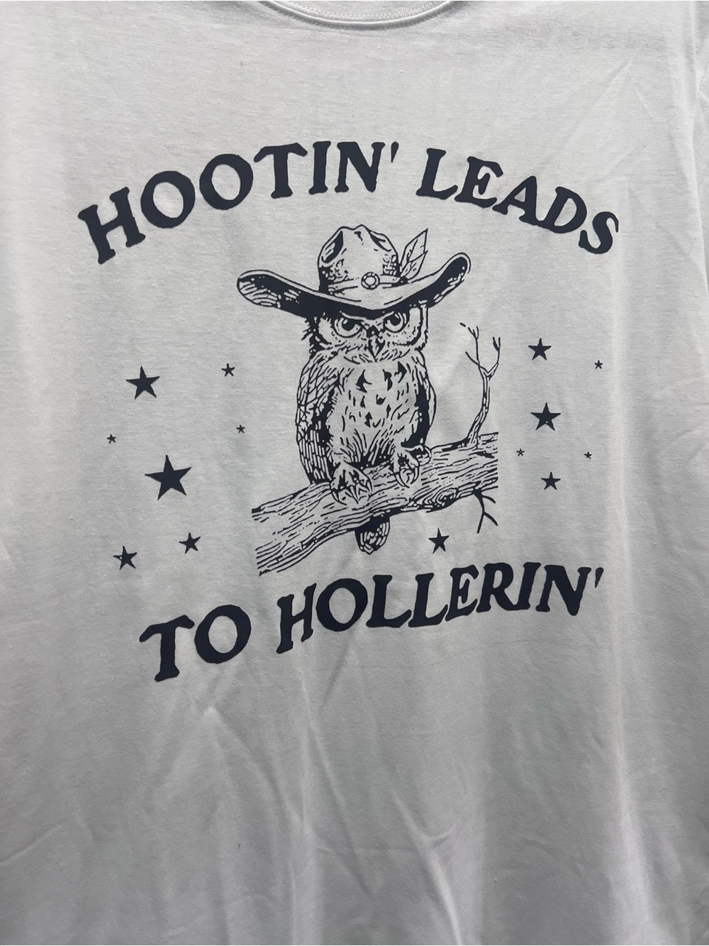 Graphic Cowboy Owl Tee - White with Black Print - Picture 3 of 4